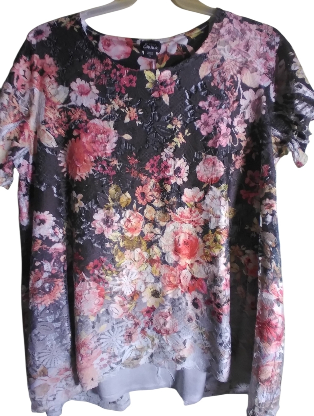Emma Floral Embroidered Overlay Top Short Sleeve Size 2x Boho Cottagecore Fairy